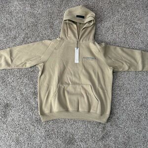 Essentials Tan Hooded Sweater with Half-Zip Closure